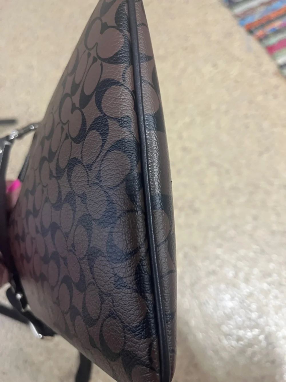 Coach Signature C Brown & Black Crossbody Bag 7.5 x 9 EUC  silver Hardware